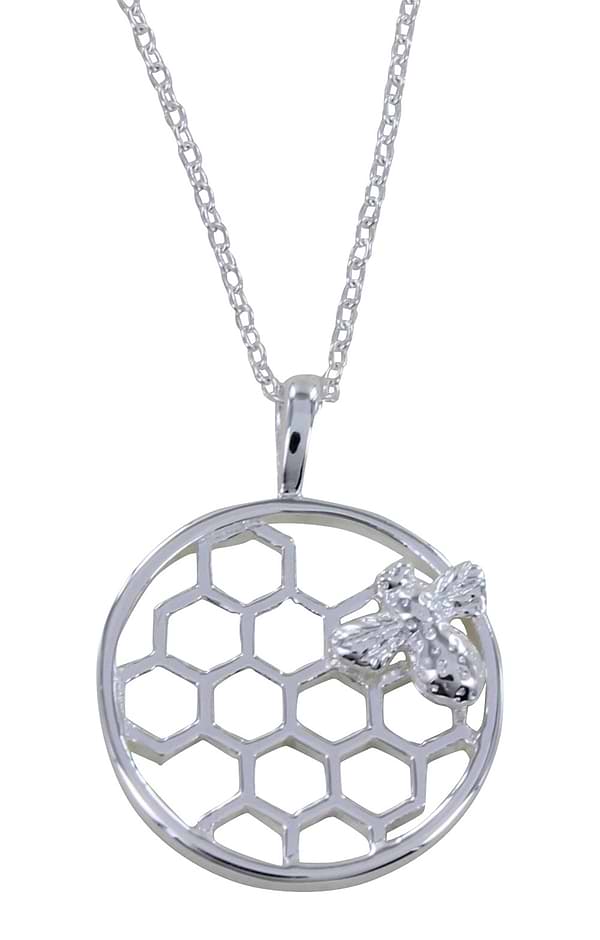 Sterling Silver Bee on Honeycomb Necklace