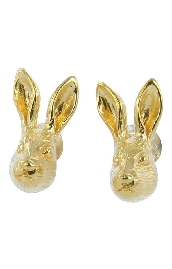 Gold Hare Head Stud Earrings