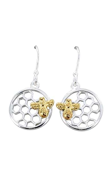 Reeves & Reeves Sterling Silver Bee & Honeycomb Earrings