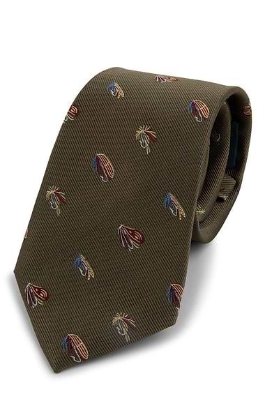 Silk Country Tie with Fishing Fly Design