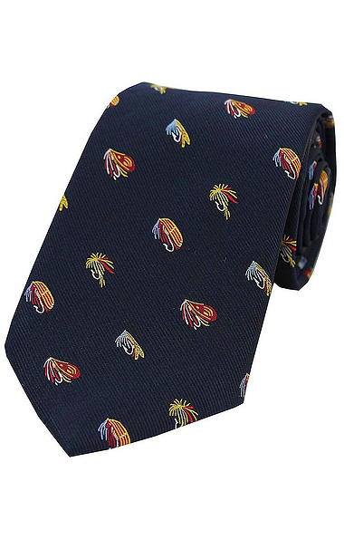 Silk Country Tie with Fishing Fly Design