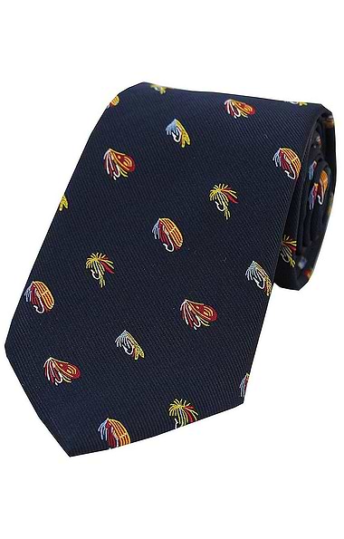 Silk Country Tie with Fishing Fly Design