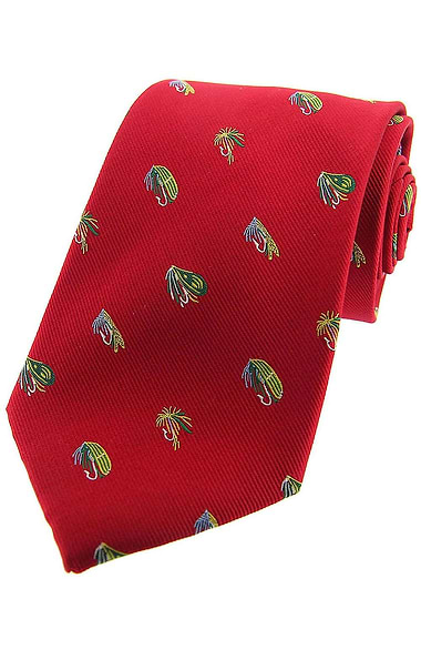 Silk Country Tie with Fishing Fly Design