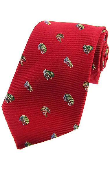 Silk Country Tie with Fishing Fly Design