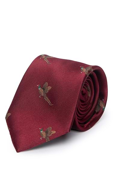 Men's Embroidered Flying Pheasants Silk Tie