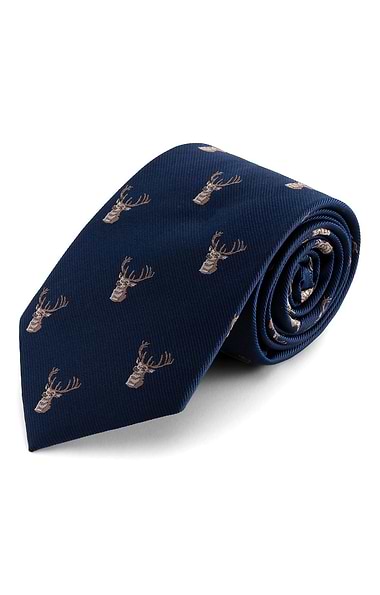 Men's Stag Head Woven Silk Tie