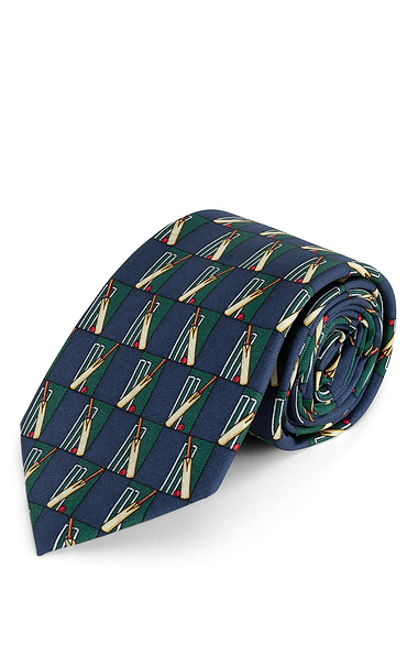 Men's Cricket Bat and Stumps Motif Silk Tie