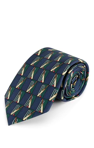 Men's Cricket Bat and Stumps Motif Silk Tie