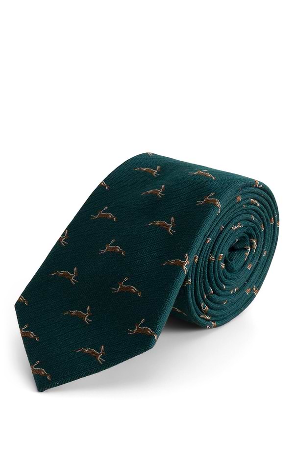 Men's Silk & Wool Blend Herringbone Animal Design Tie