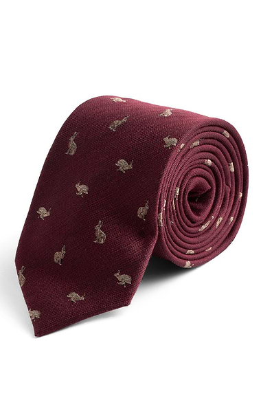 Men's Silk & Wool Blend Herringbone Animal Design Tie