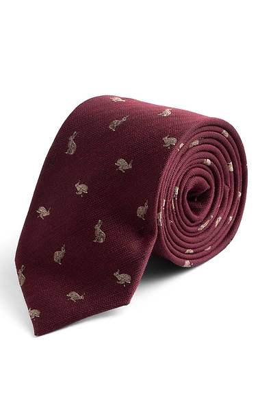 Men's Silk & Wool Blend Herringbone Animal Design Tie