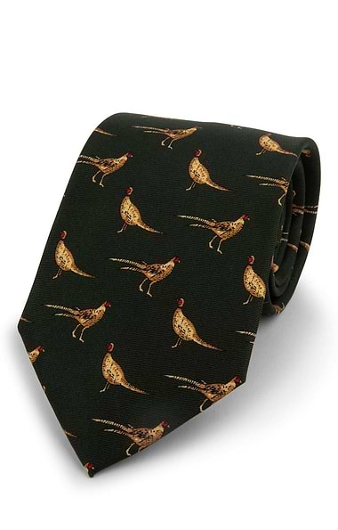 Men's Standing Pheasant Printed Silk Tie
