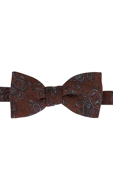 Men's Italian Printed Wool Paisley Bow Tie