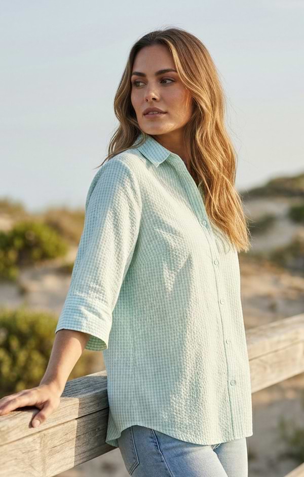 Ladies 3\\4 Sleeve Seersucker