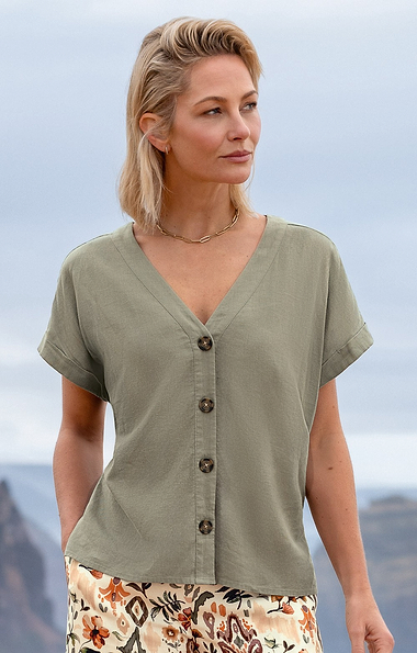 Ladies Linen Rich Cap Sleeve Blouse