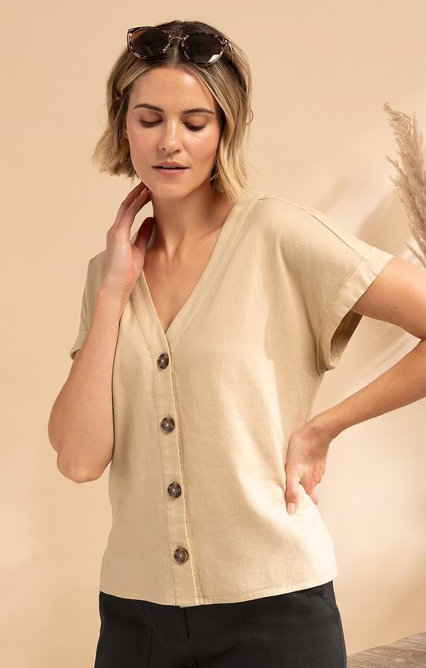 Ladies Linen Rich Cap Sleeve Blouse