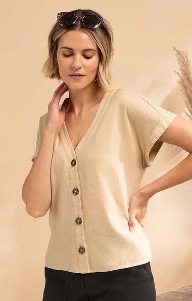 Ladies Linen Rich Cap Sleeve Blouse