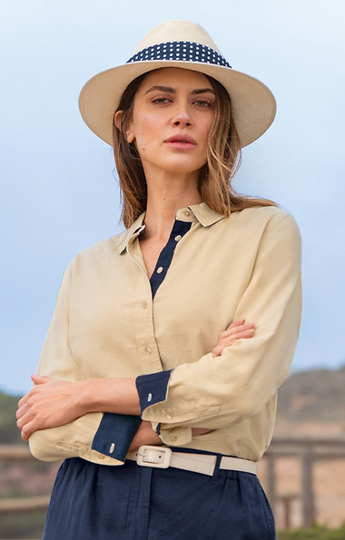 Ladies Linen Blend Contrast Trim Shirt
