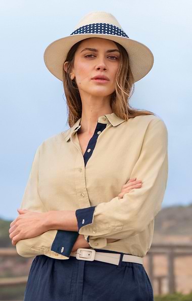 Ladies Linen Blend Contrast Trim Shirt