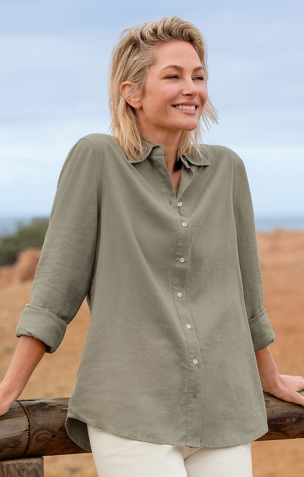 Ladies Linen Blend Oversized Shirt