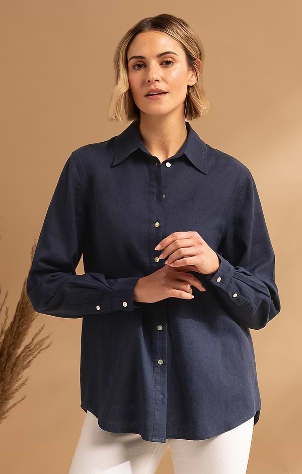 Ladies Linen Blend Oversized Shirt