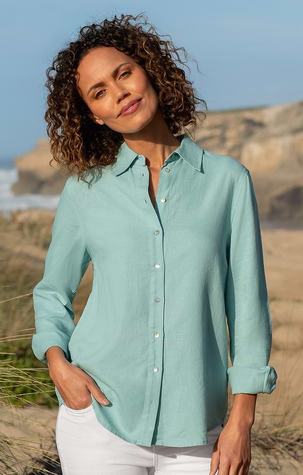 Ladies Linen Blend Oversized Shirt