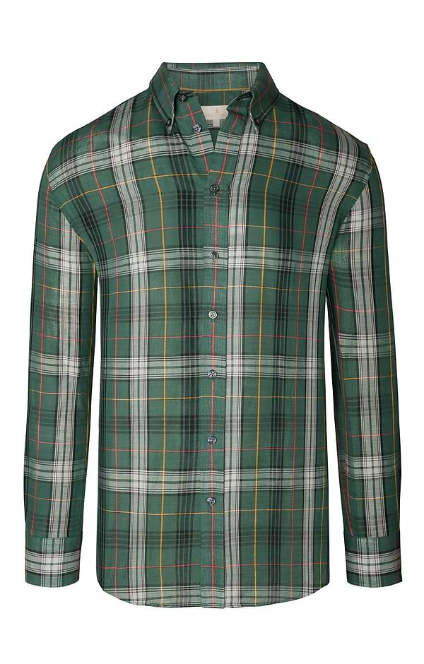 Men's Cotton and Linen Madras Button Down Shirt