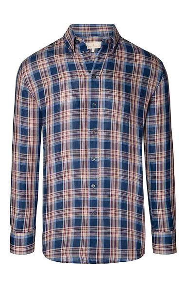 Men's Cotton and Linen Madras Button Down Shirt