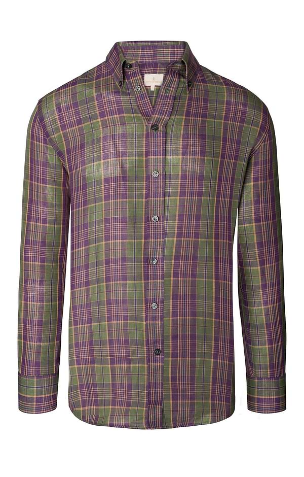 Men's Cotton and Linen Madras Button Down Shirt