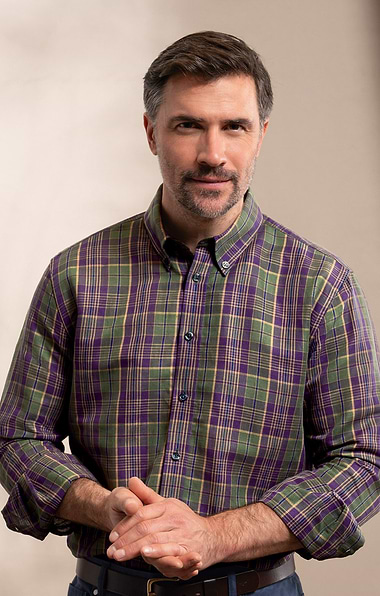 Men's Cotton and Linen Madras Button Down Shirt