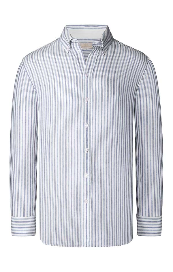 Men's Linen and Cotton Button Down Stripe Shirt