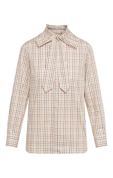 Ladies Tie Bow Tattersall Shirt