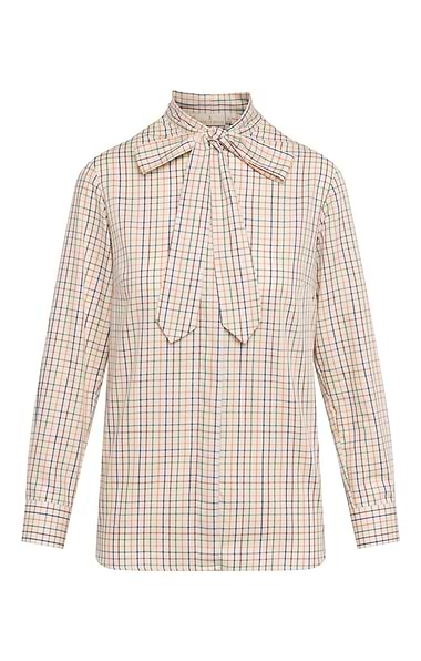 Ladies Tie Bow Tattersall Shirt