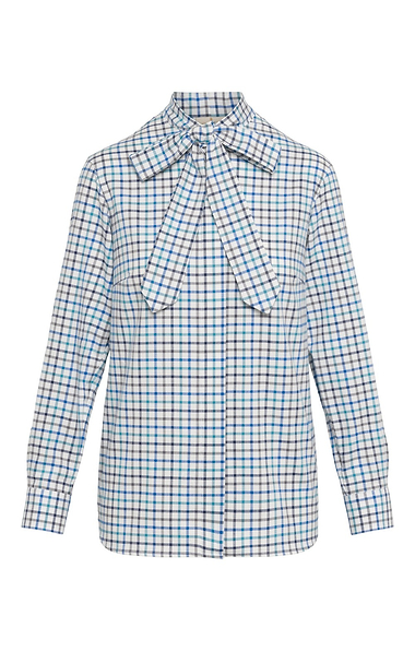 Ladies Tie Bow Tattersall Shirt