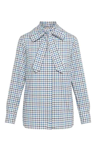 Ladies Tie Bow Tattersall Shirt