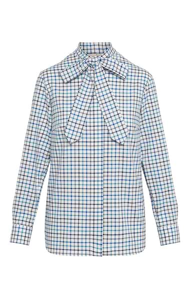 Ladies Tie Bow Tattersall Shirt