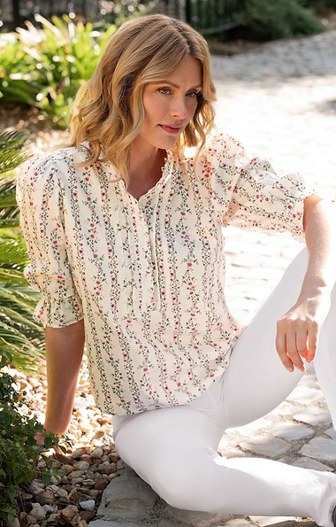 Ladies Frilled Three Quarter Sleeve Cotton Shirt