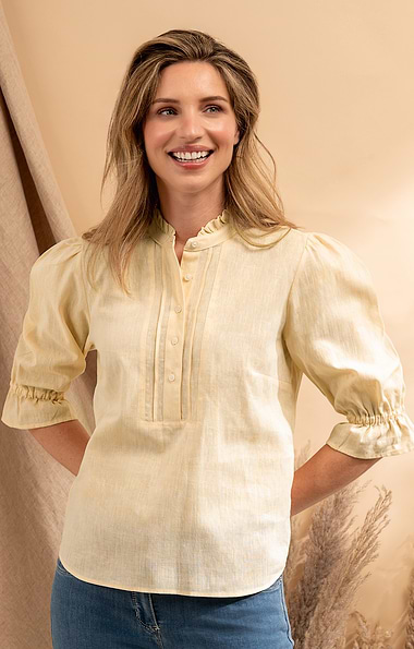 Ladies Frilled Three Quarter Sleeve Linen Shirt