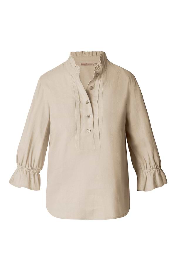 Ladies Frilled Three Quarter Sleeve Linen Shirt