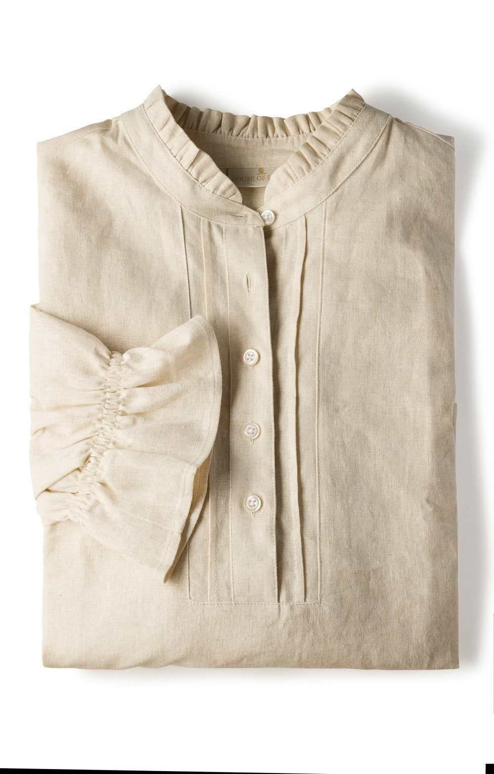 room306♥︎Frill Design Linen Shirt Ladies Frilled Three Quarter Sleeve Linen Shirt, Yellow - House of