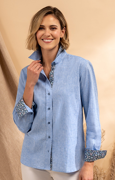 Ladies Linen Rich Shirt Trimmed with Liberty Fabric