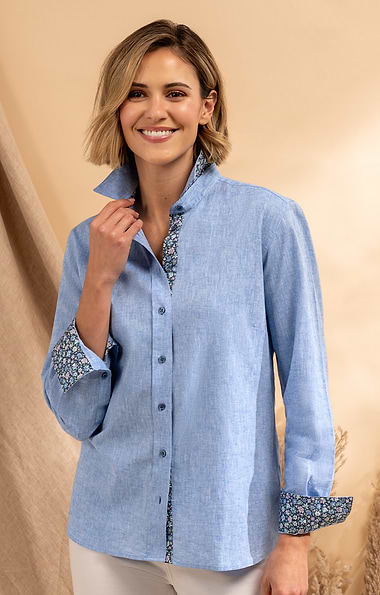 Ladies Linen Rich Shirt Trimmed with Liberty Fabric