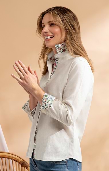 Ladies Linen Rich Shirt Trimmed with Liberty Fabric