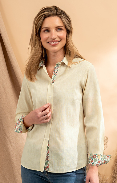 Ladies Linen Rich Shirt Trimmed with Liberty Fabric