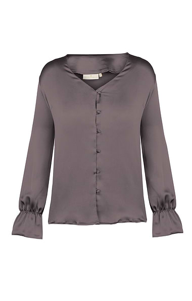 Ladies V-Neck Covered Button Blouse