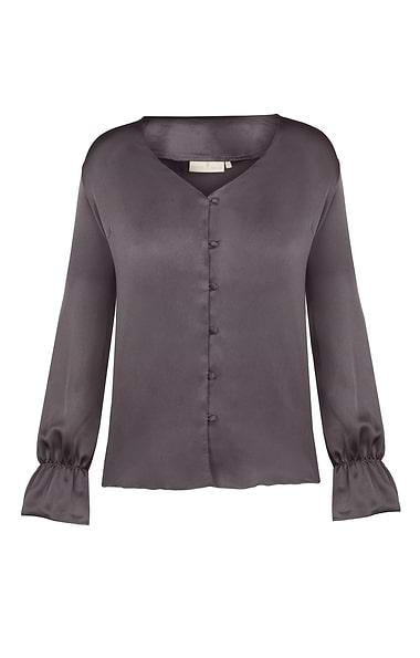 Ladies V-Neck Covered Button Blouse