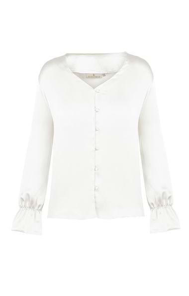Ladies V-Neck Covered Button Blouse