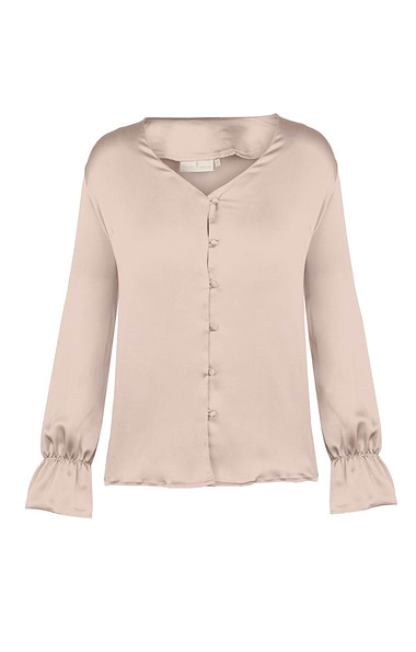 Ladies V-Neck Covered Button Blouse