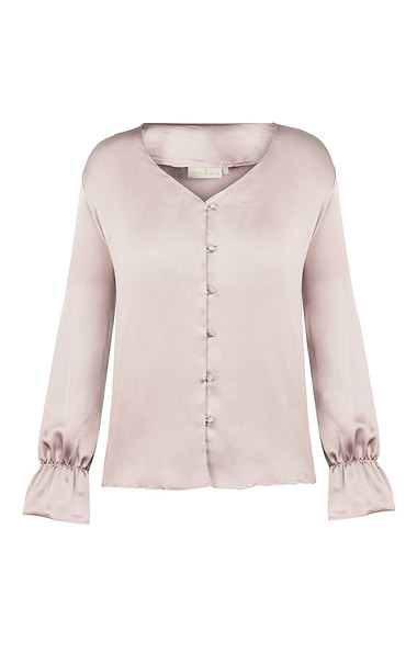 Ladies V-Neck Covered Button Blouse