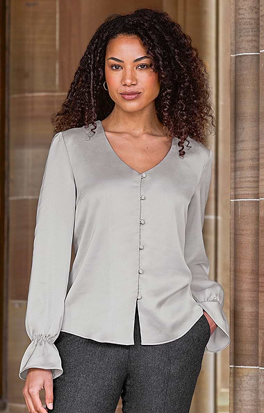 Ladies V-Neck Covered Button Blouse